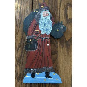 Beautiful Handpainted Old World Santa On Wood Board Christmas Decor 12”